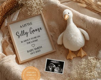 Anuncio de bebé de Silly Goose: Revelación de embarazo neutral