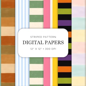 20 Seamless Striped Digital Papers,12x12 PNG Scrapbook Backgrounds, Printable Junk Journal, Stripes Pattern for Crafts, Digital Download