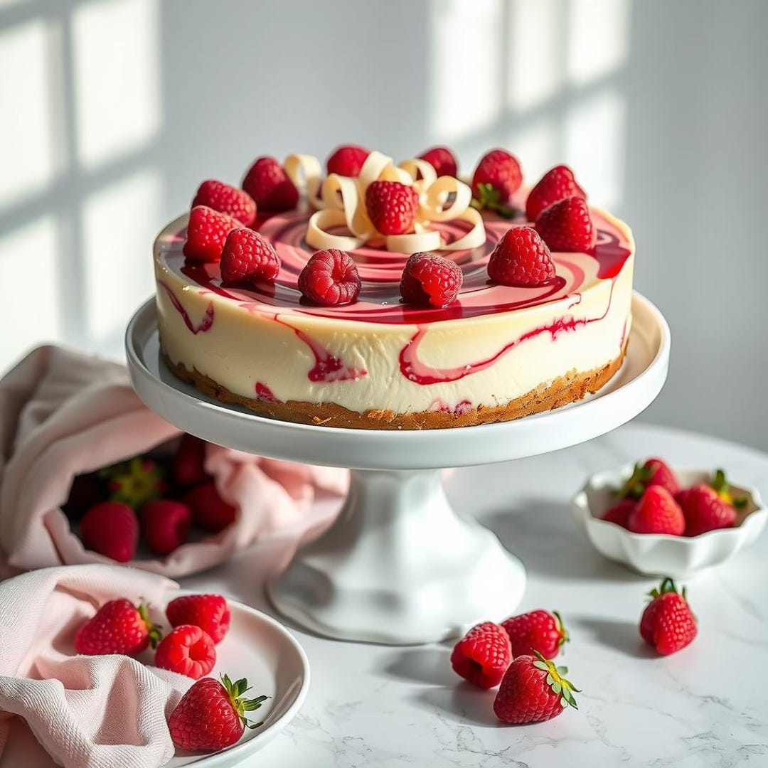 White Chocolate Raspberry Cheesecake Recipe: Printable Dessert