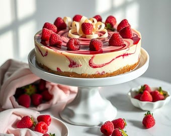 Recette de gâteau au fromage au chocolat blanc et aux framboises : dessert imprimable (téléchargement PDF)
