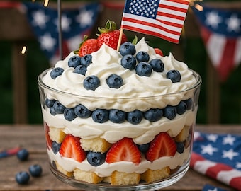 Rot, Weiß und Blaues Trifle-Rezept: Vaterländisches No-Bake-Dessert (PDF Download)