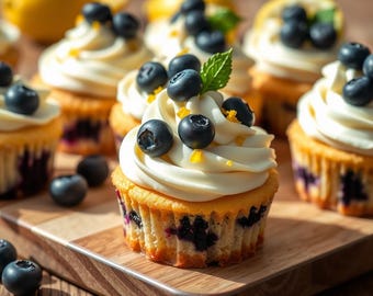 Zitronen-Blauberer-Käsekuchen Cupcake Rezept - druckbare Dessert PDF, sofortiger digitaler Download