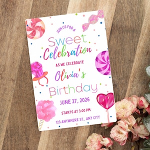Candy Birthday Invitation: Sweet Celebration Theme, 5x7 Editable Template (Digital Download)