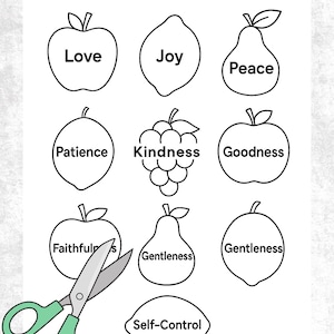 Frucht des Geistes Malseite - Druckbare Aktivität der Sonntagsschule, Galater 5: 22-23, Bibelstunde für Kinder, Wachse in Christus
