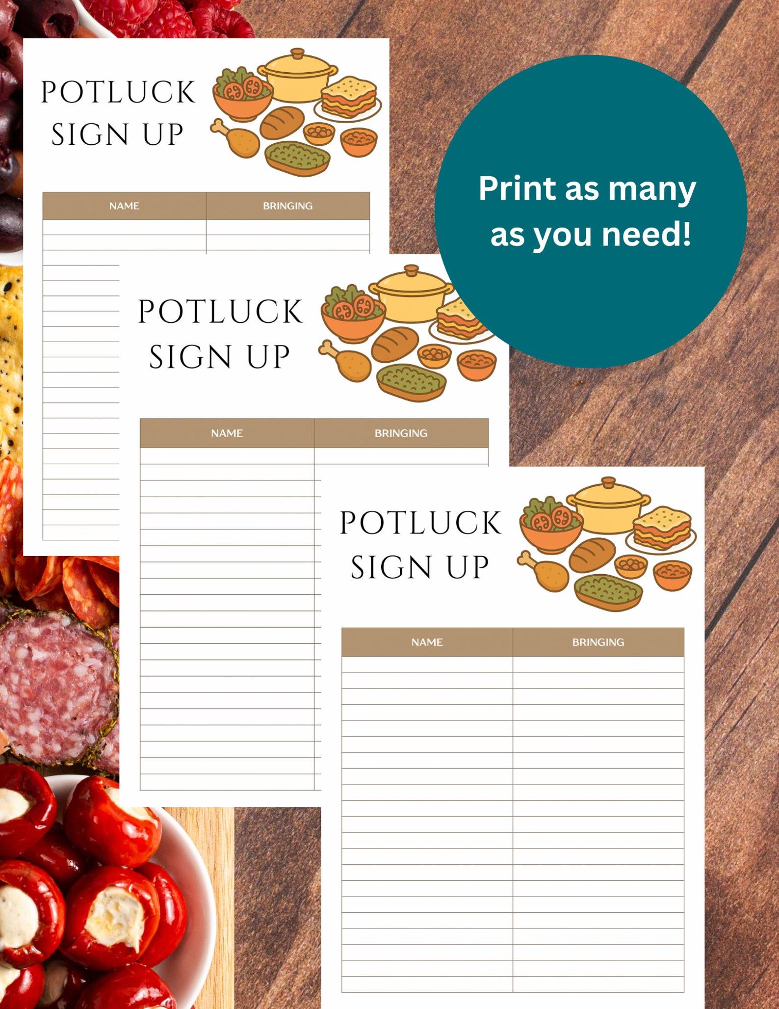 Potluck List.pdf Potluck Sign up Sheet | Printable Event Sign-up Form | Editable PDF ...