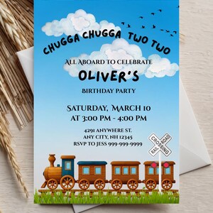 Chugga Chugga Two Two Birthday Invitation, 2nd Birthday Template, Train Birthday Invite, Digital Download
