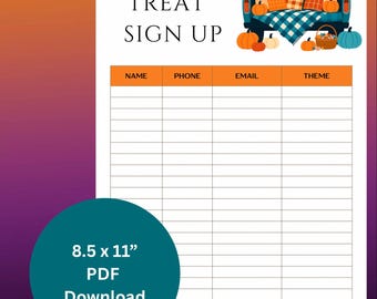 Trunk or Treat Sign Up Sheet: Halloween Event Printable (Editable PDF)