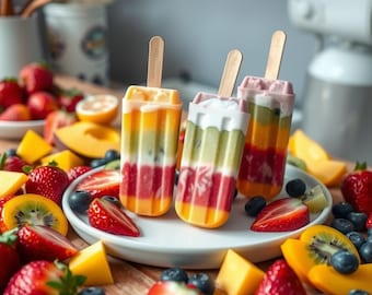 Receta de paleta de yogur con frutas arcoíris: ¡Un capricho veraniego! (PDF, descarga inmediata)