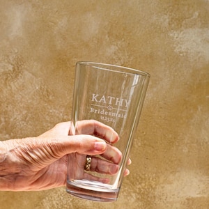 engraved wedding glass personalized bridal party beer glass bridesmaid pint glass gift etched pint glass bridal party gift customized glass