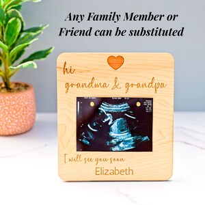 personalized pregnancy announcement grandparent wood sonogram frame custom baby sign picture holder IVF baby milestone photo display stand