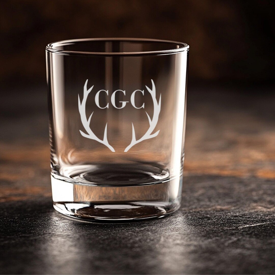Personalized Rocks Glass Custom Monogram Antlered Etched Highball Glass ...
