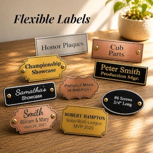 Custom flexible acrylic label adhesive or screw mount plastic nameplate engraved tag for bin or colletion personalized ID name plate sign