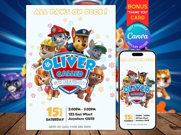 Editable Paw-ty Patrol Invitation | Kids Invitation Template Printable | Puppy Patrol and Pup Crew Birthday Invite | Instant Download