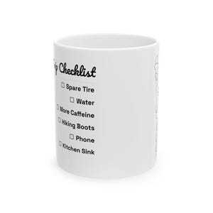 Adventure Trip Checklist Ceramic Mug - Perfect for Hikers, Road Trips, Camping Lovers, Gift for Outdoorsy Friends, Caffeine Boost