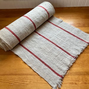 Antique European Hemp Red Striped Grainsack Textile / Price Per Yard