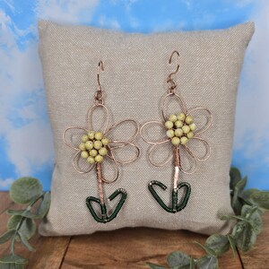 Boho Wire Flower Earrings, Handcrafted Statement Earrings, Whimsical Beaded Floral Dangles, Gardener Gift, Nature Lover, Hippie Jewelry