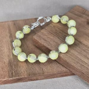 Silver Wire Wrap Bangle Bracelet: Dyed Cream Quartz, Handmade Jewelry