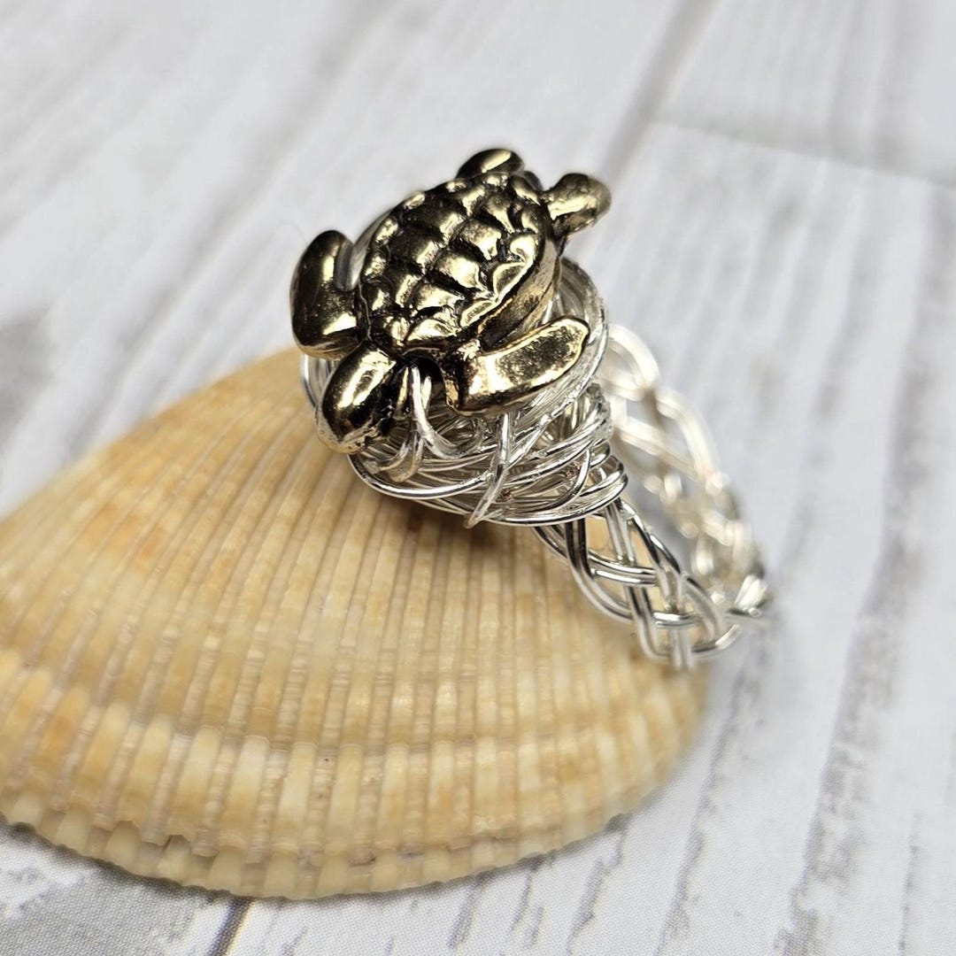 Braided Silver Sea Turtle Ring: Coastal Wire Wrapped Jewelry - Etsy