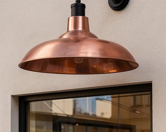 Handmade Copper Barn Light, Gooseneck Farmhouse Wall Sconce, Rustic Outdoor Porch Lamp, Industrial Kitchen Lighting Fixture
