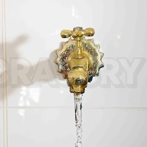 Handcrafted Moroccan Unlacquered Brass Fish-Shaped Wall-Mount Faucet – Vintage Solid Brass Tap for Bathroom, Kitchen, or Garden