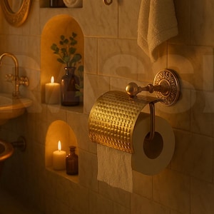 Porta carta igienica di lusso in ottone – Moderno supporto da parete per bagno – Finitura oro lucido – Arredo bagno in stile hotel minimalista
