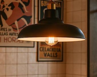 Handgefertigte schwarze Pendelleuchte, Industrielager Deckenleuchte, moderne Bauernhaus Kücheninsel Leuchte, Kupfer oder Stahlschirm