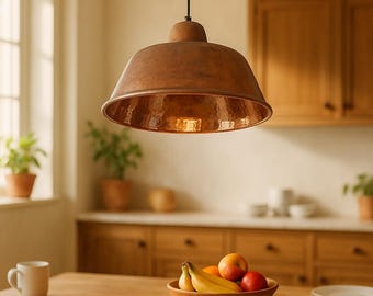 Rustic Copper Pendant Light – Handcrafted Dome Ceiling Lamp – Farmhouse Kitchen Lighting – Industrial Hanging Light Fixture
