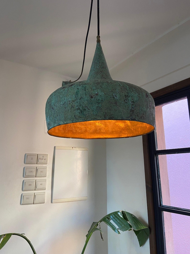 Rusted Moroccan Hammered Metal Copper Pendant Light – Dome Ceiling Lamp for Kitchen Island, Oxidized Copper Farmhouse Light