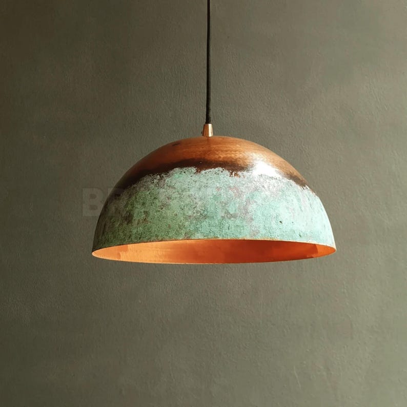 Rusted Moroccan Hammered Metal Copper Pendant Light – Dome Ceiling Lamp for Kitchen Island, Dining Room, or Boho Interior Lighting image 1