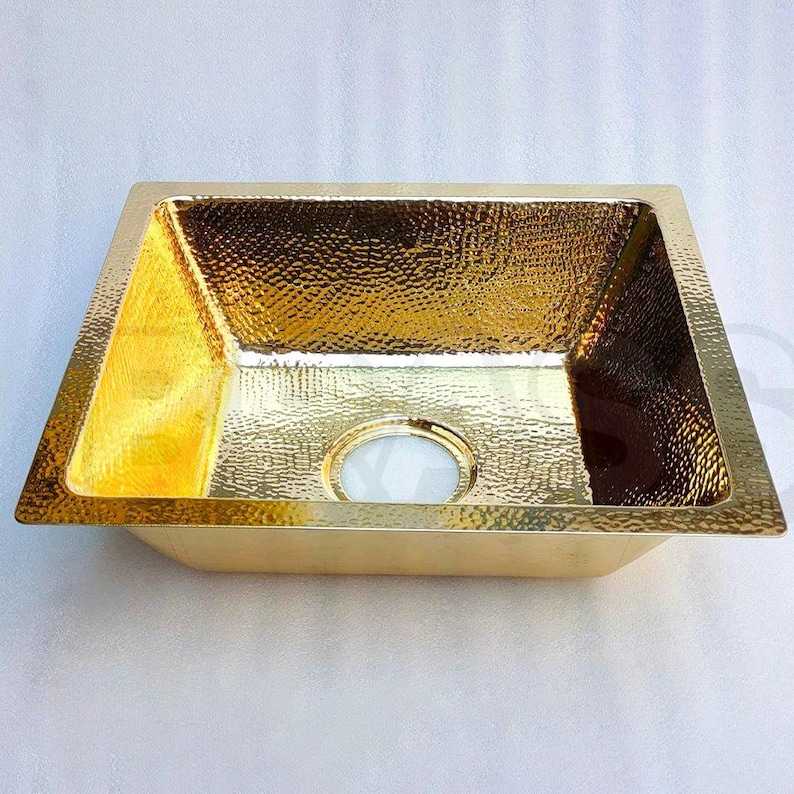 Handcrafted Moroccan Hammered Brass Bar Sink – Square Drop-In Unlacquered Kitchen Prep Sink – Gold Copper Utility Basin Handmade Luxury image 2