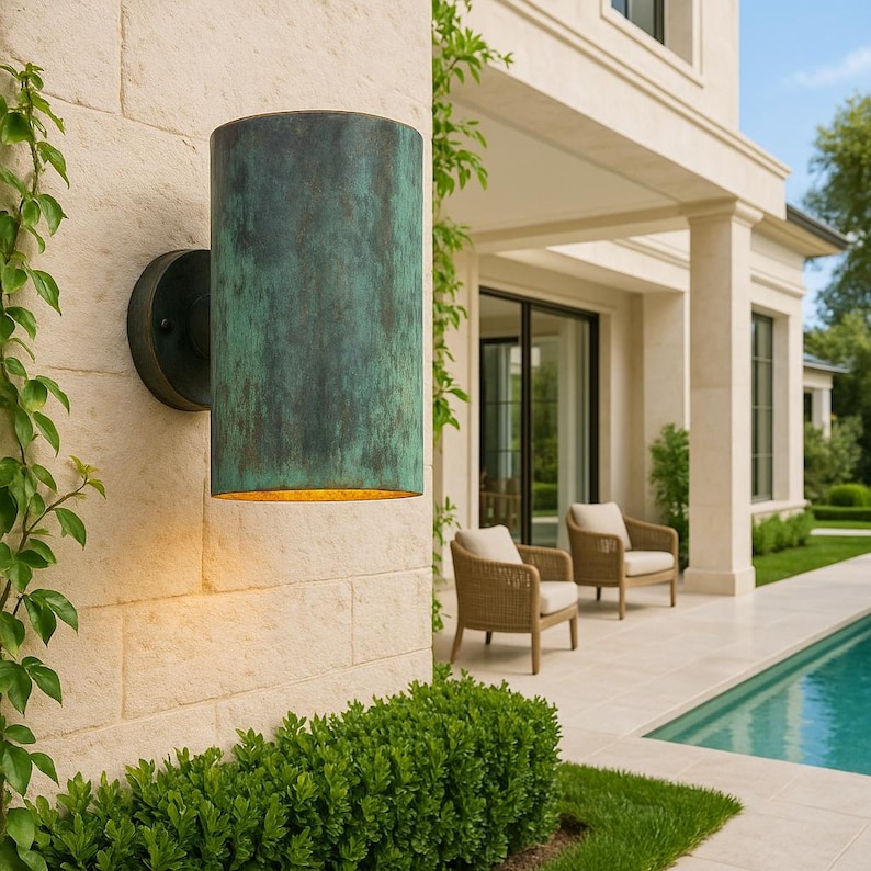 Copper Outdoor Wall Sconce – Handcrafted Patina Light Fixture