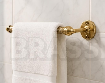 Toallero de aro de latón macizo hecho a mano – Soporte de baño vintage sin lacar – Toallero de mano de estilo marroquí