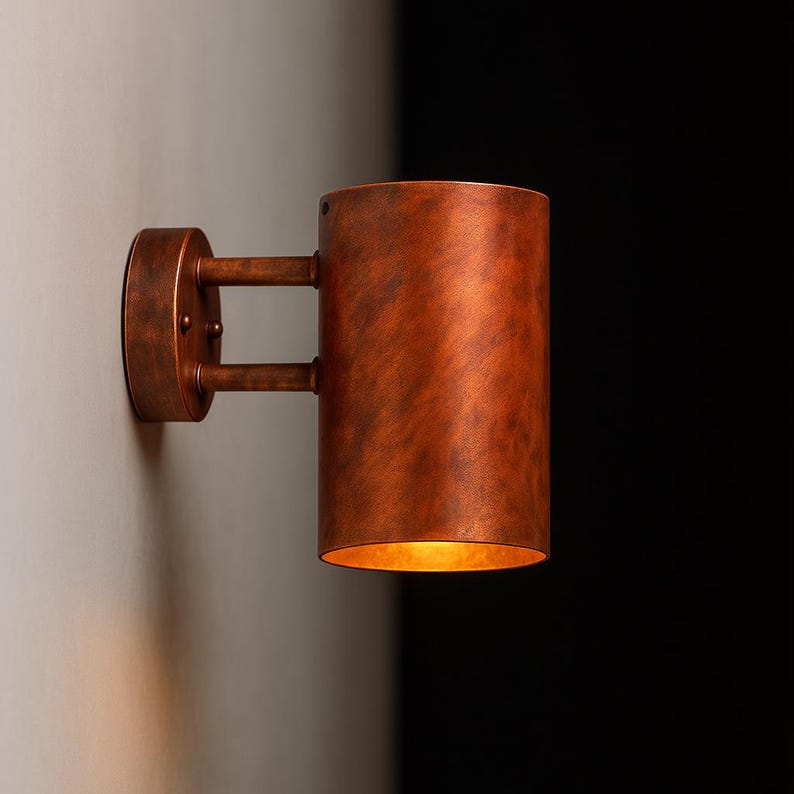 Handcrafted Copper Cylinder Wall Sconce – Solid Copper Architectural Fixture