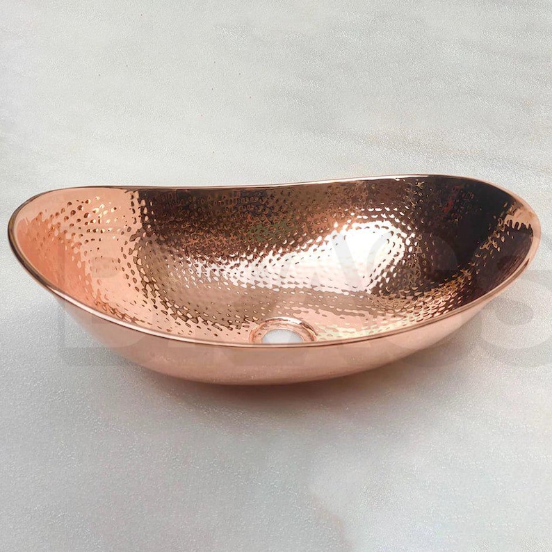 Handcrafted Copper Vessel Sink – Hammered Oval Bathroom Basin – Modern Polished Countertop Bowl – Wash Hand Basin Oval farmhouse image 3