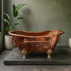 Handgefertigte antike Kupfer-Klauenfuß-Badewanne, freistehende Luxus-Badewanne mit Patina-Finish, Spa-Badewanne in Sondergrößen, rustikale Klauenfuß-Wanne