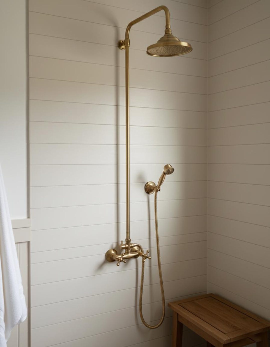 Unlacquered Brass Exposed Pipe Shower System, Vintage Rain Faucet With ...