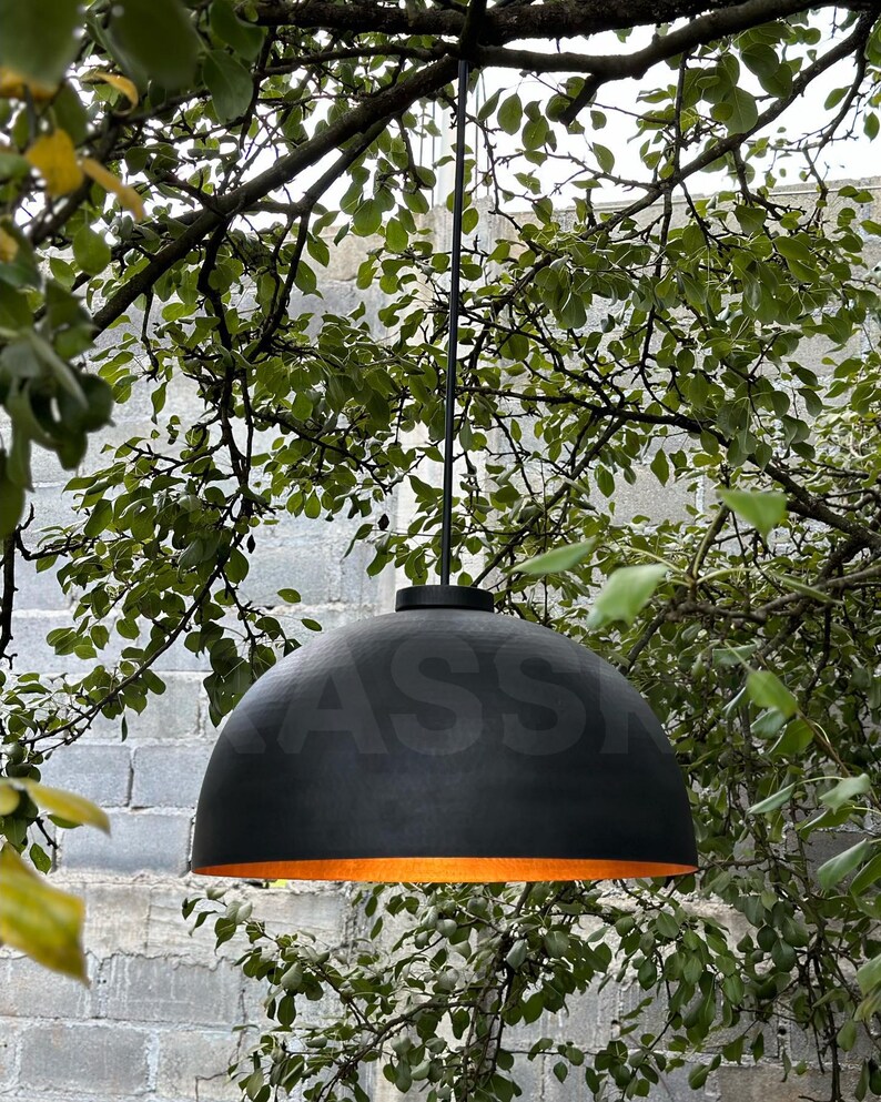 Handcrafted Black and Copper Pendant Light – Modern Dome Ceiling Lamp for Kitchen or Dining Room, brass Farmhouse Light Lamp
