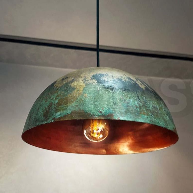 Rusted Moroccan Hammered Metal Copper Pendant Light – Dome Ceiling Lamp for Kitchen Island, Dining Room, or Boho Interior Lighting image 1