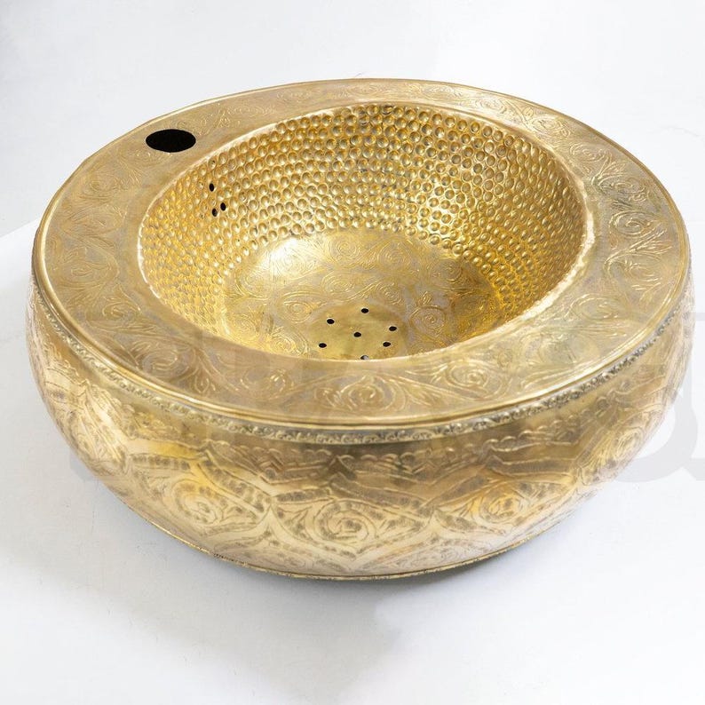 Engraved Moroccan Oval Brass Sink with Faucet – Hammered Farmhouse Bathroom Sink Set – Artisan Round Hammered Gold Bathroom Basin image 5