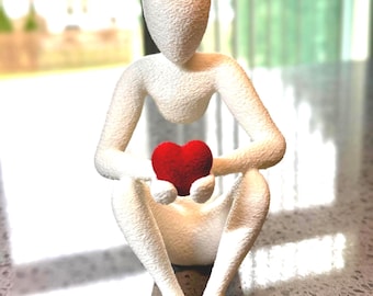 Personalized Minimalist Love's Embrace Sculpture Holding Red Heart