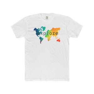 Erkunden Sie die Welt Unisex Cotton Crew T-Shirt, Reise-Shirt, Abenteuer-Kleidung, Karten-Print-T-Shirt, Geschenke für Reisende