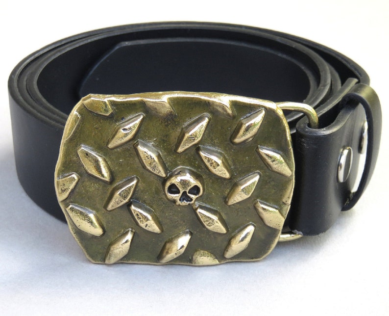 Diamond Plate Skull Forged Belt Buckle image 1