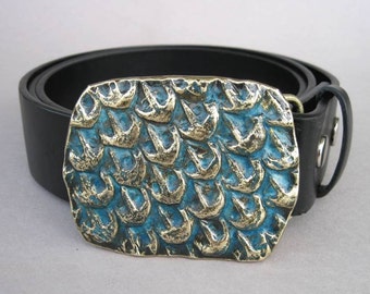 Diagonal Dragon Scales Forged Belt Buckle blue