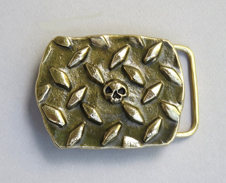 Diamond Plate Skull Forged Belt Buckle image 2