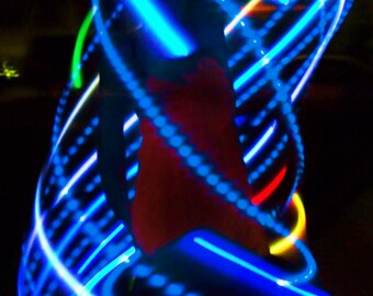 ASTRAL MORPH Custom LED Hula Hoop - Handmade in Colorado - Durable, Rechargeable, & Collapsible [Rainbow Morph + Blue Dotted Tracer Lights]