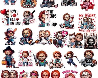 Chucky Doll PNG Set: Kawaii Horror Clipart for Sublimation Digital Download