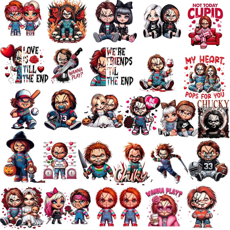 Chucky Doll PNG Set: Kawaii Horror Clipart for Sublimation Digital ...