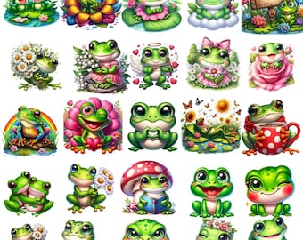 25 Frog Clipart PNG Bundle, Sublimation Files for Shirts, Mugs, Stickers, Instant Download