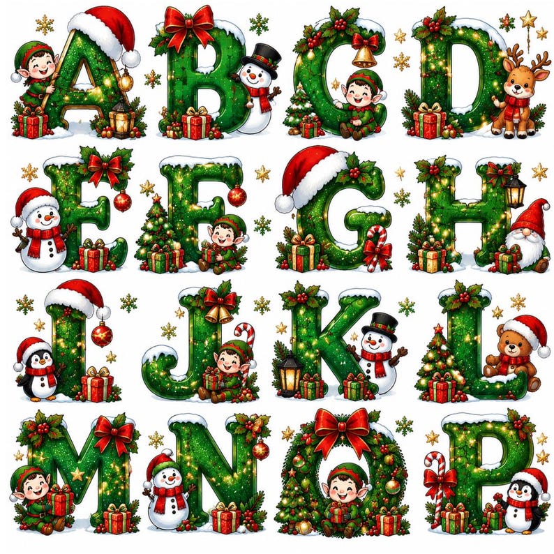 Christmas Graphics Lettering Christmas Alphabet Clipart Bundle, Festive Holiday Letters (digital ...
