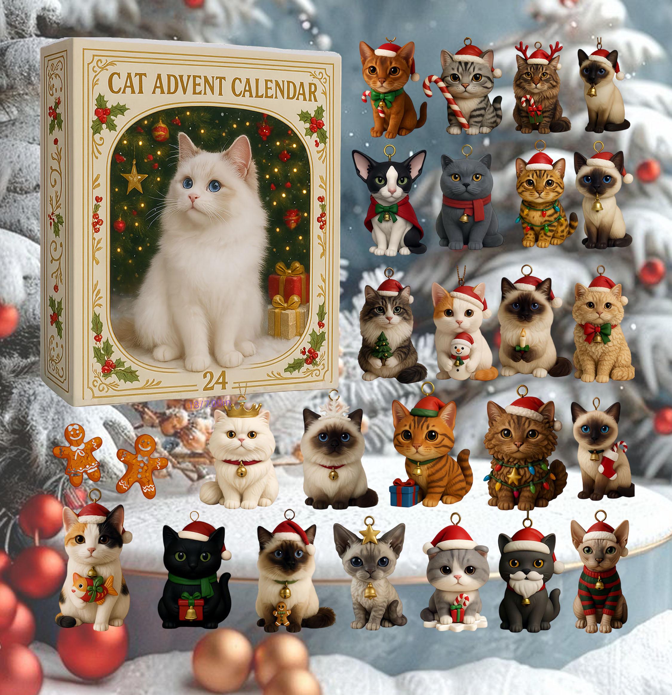 Halloween Advent Calendar 2025 2024 Advent Calendar Christmas Cat Countdown Calendar Cute Animal Hanging Decoration 2025 New Year Christmas Tree Decoration - 15 Cat Ornaments For Cat Lovers